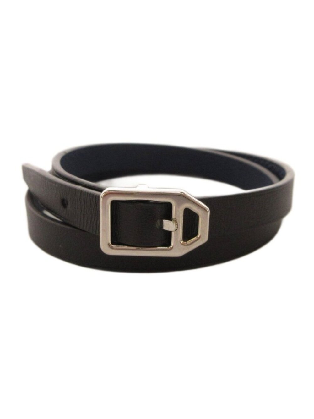 Hermes Paddock Double Tour Leather Bracelet T4 S FS Stamp Black Navy